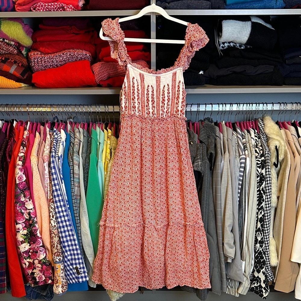 Jessica Simpson red/white floral sleeveless elastic waistband lined dress size S